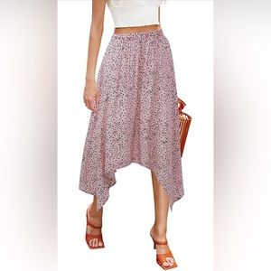 Asymmetrical Floral Skirt Boho Midi Skirt - Medium